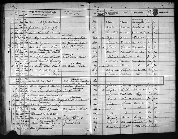 Hordaland county, Moster in Finnås, Parish register copy nr. A 3 (1883-1900), Death and burial records 1890, page 137
