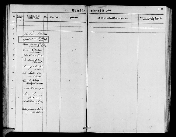 Hordaland county, Moster in Finnås, Parish register copy nr. A 2 (1873-1882), Confirmation records 1881, page 109