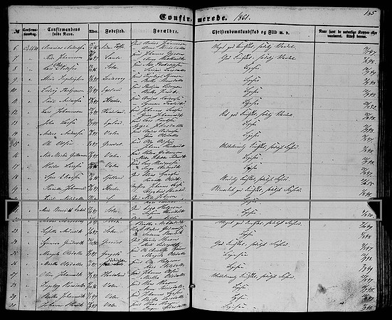 Hordaland county, Fjelberg, Parish register (official) nr. A 7 (1851-1867), Confirmation records 1861, page 165